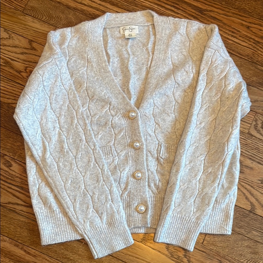 Women's Gray Cable Knit Cardigan Sweater